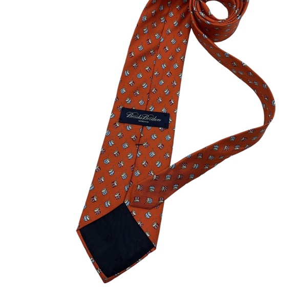 BROOKS BROTHERS Orange Drum Silk DESIGNER Tie USA - Picture 2 of 4